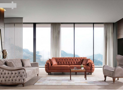 Sofa Set Complete Sofa Suite Sofa Armchair Orange 3+3+1 Seat Furniture