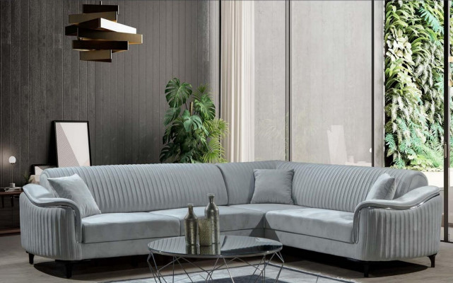 Fabric sectional L-shaped sofa upholstery textile corner unit velvet gray 310x240