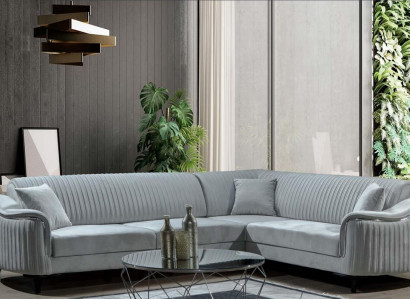 Fabric sectional L-shaped sofa upholstery textile corner unit velvet gray 310x240
