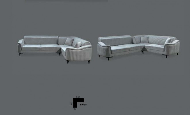 Fabric sectional L-shaped sofa upholstery textile corner unit velvet gray 310x240