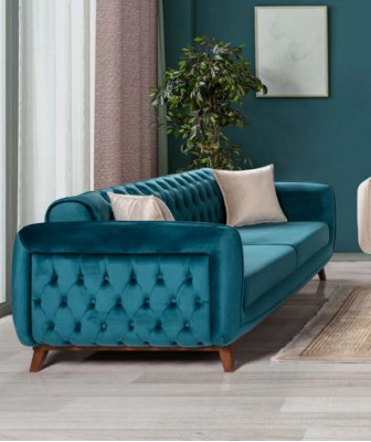 Sofa Set 3+3+1 Upholstered Couch Fabric Living Room Chesterfield 3-piece