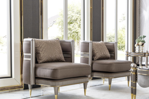 Armchair Brown Elegant Upholstery Fabric 1-Seater Style Modern Furniture Living Room New