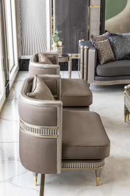 Armchair Brown Elegant Upholstery Fabric 1-Seater Style Modern Furniture Living Room New