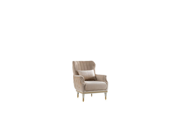 Chair Beige Elegant Upholstery Fabric 1-Seater Chesterfield Modern Living Room New