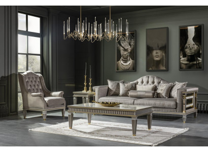 Armchair Gray Luxury Upholstery Fabric 1-Seater Chesterfield Modern Furniture Living Room New