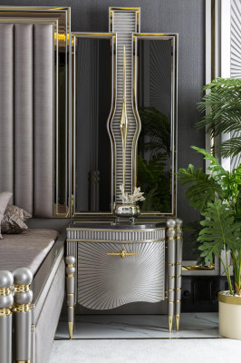 Gray bedside table, bedroom, elegant, modern furniture, beautiful bedside tables, luxury, new.