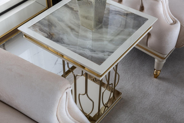 Side Table White Coffee Table Luxury Living Room Furniture Metal Elegant Modern