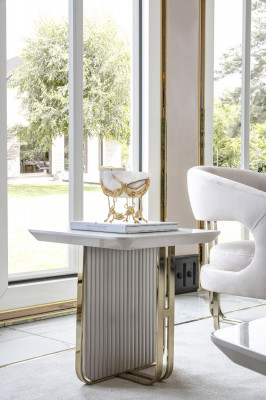 Side table white living room metal glass new modern design furniture luxury