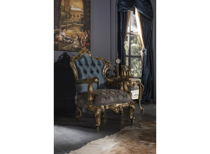 Blue Armchair Elegant Living Room Upholstery Fabric Design Classic Luxury Beautiful New