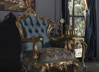Blue Armchair Elegant Living Room Upholstery Fabric Design Classic Luxury Beautiful New