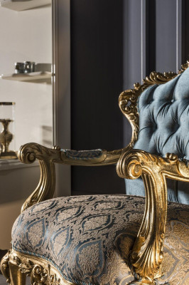 Blue Armchair Elegant Living Room Upholstery Fabric Design Classic Luxury Beautiful New