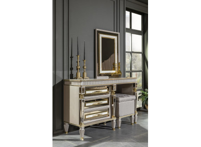 Bedroom Set Beige Dresser Mirror Metal Furniture Design Furniture 2-piece.
