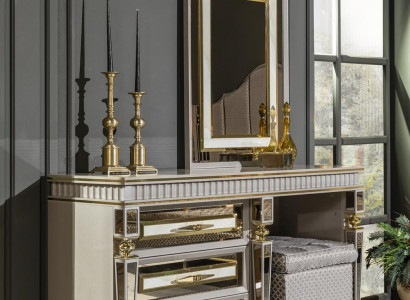 Bedroom Set Beige Dresser Mirror Metal Furniture Design Furniture 2-piece.