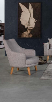 Design Armchair 1-Seater Modern Comfortable Recliner Chair Wood Grey Furniture