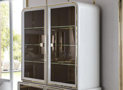 Showcase White Furniture Dining Room Cabinet Glass Design Metal Elegant New