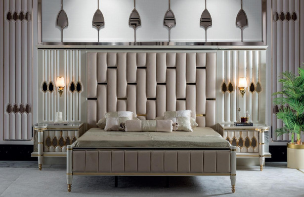 Bed Beige Metal Furniture Elegant Design Bedroom Furniture Luxury New