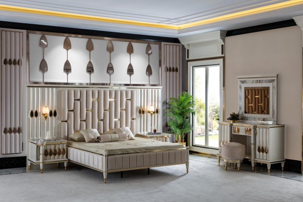 Bed Beige Metal Furniture Elegant Design Bedroom Furniture Luxury New