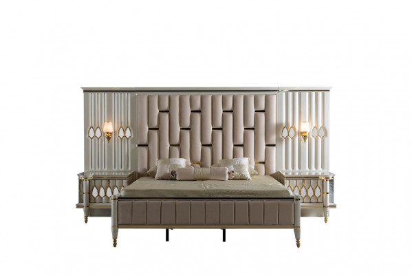 Bed Beige Metal Furniture Elegant Design Bedroom Furniture Luxury New