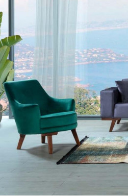 Living room armchair, 1-seater, fabric polyester, modern style design, green color.