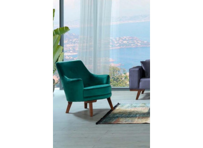 Living room armchair, 1-seater, fabric polyester, modern style design, green color.