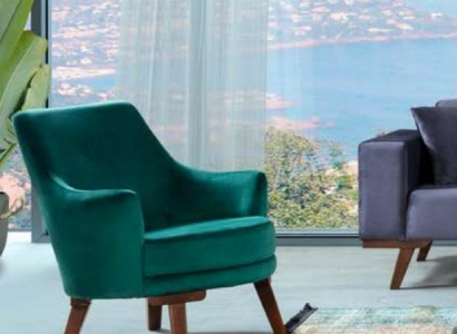 Living room armchair, 1-seater, fabric polyester, modern style design, green color.