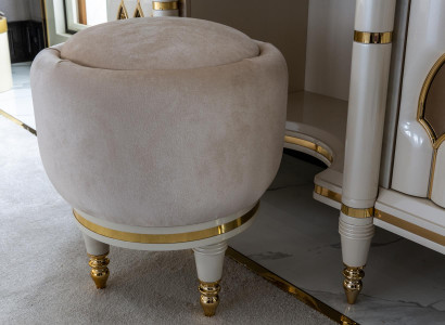 Round Stool Beige Round Upholstered Bench Footstool Bedroom Seat Stool