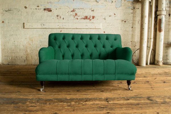 Chesterfield 2-seater upholstered couch leather sofa modern style green fabric
