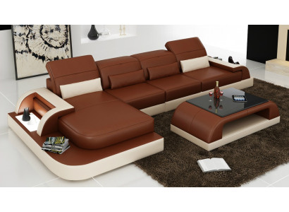 Brown L-shaped Sofa Couch Upholstery Set Living Landscape Design Corner Sofa Leather