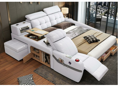 Bed Massage Lounger Multifunction Beds Upholstery USB Shelf Leather Upholstery Luxury