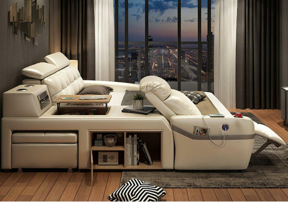 Bed Massage Lounger Multifunction Beds Upholstery USB Shelf Leather Upholstery Luxury