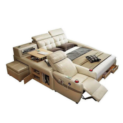Bed Massage Lounger Multifunction Beds Upholstery USB Shelf Leather Upholstery Luxury