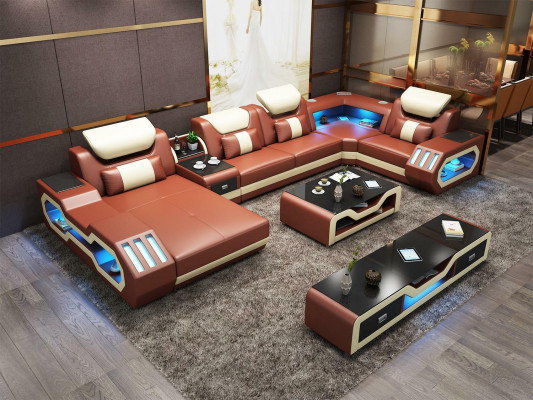 Unique living landscape corner sofa upholstered corner set couches sofas USB LED