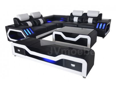 3 pcs. Set Leather Sofa Couch Suite Corner Seat Cushion + Table + RTV L Shape New