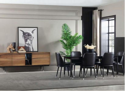 8-piece kitchen set with chairs, modern style, black color, comfortable, new