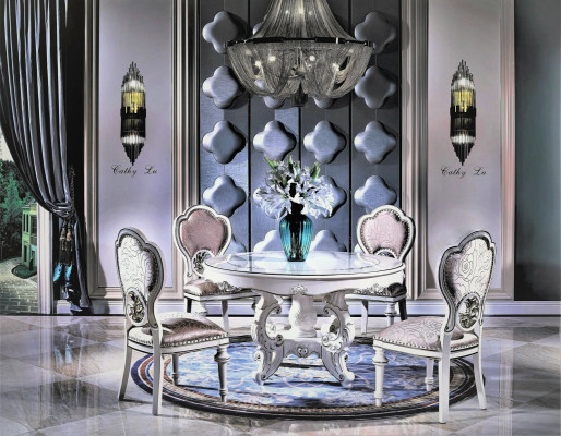 Dining room 6 armchairs 7-piece set classic ensemble round dining table chair