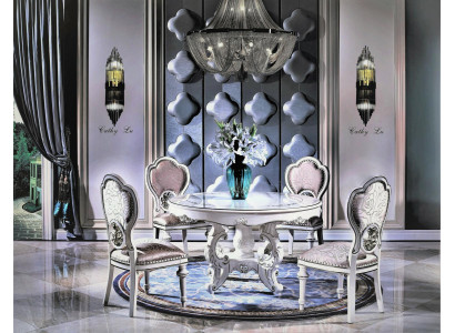 Dining room 6 armchairs 7-piece set classic ensemble round dining table chair