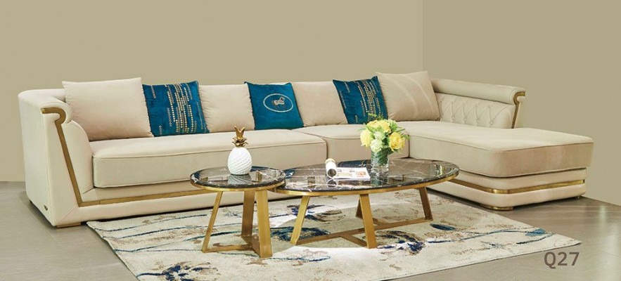 Set table living landscape corner sofa L-shape 2x coffee table corner leather