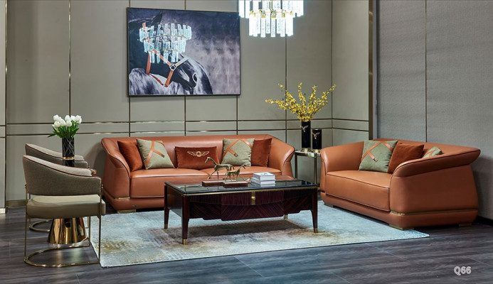 Modern Sofa Set 3+2 Seater Design Leather Sofa Couch Leather Orange