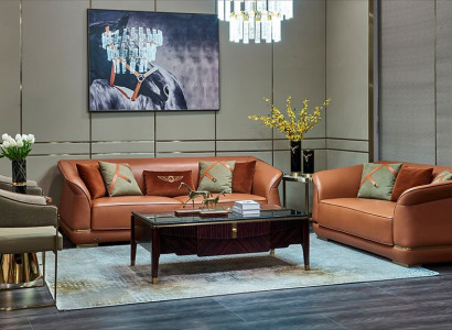 Modern Sofa Set 3+2 Seater Design Leather Sofa Couch Leather Orange