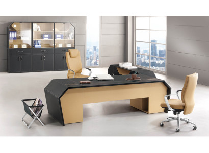 Set Office Furniture Group Corner Desk Executive Desk Leather Wood Dresser