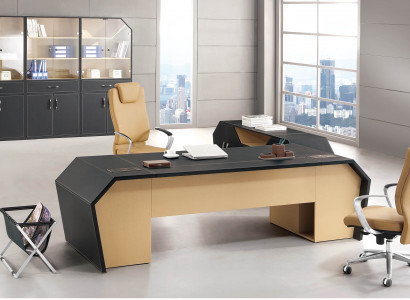 Set Office Furniture Group Corner Desk Executive Desk Leather Wood Dresser