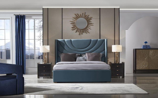 Beautiful double bed with upholstered headboard in a modern style