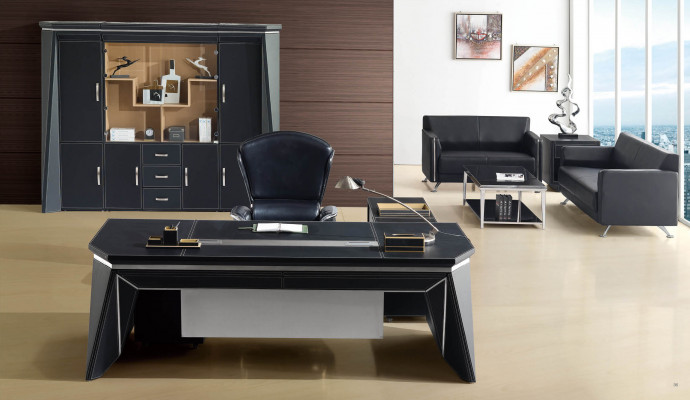 Boss office desk writing desk table design cabinet leather wood 2-piece set
