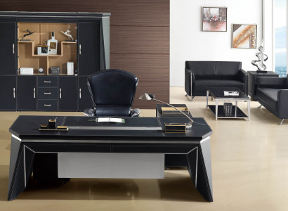 Boss office desk writing desk table design cabinet leather wood 2-piece set
