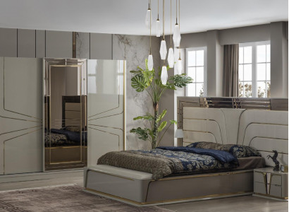 Bedroom set double bed luxury bed modern brown set 4-piece new