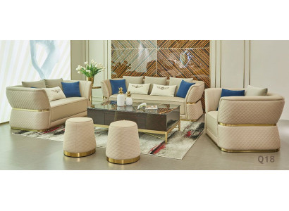 4-piece upholstered set designer sofa set 3-2-1 seating, 2x stool, sofa, couch