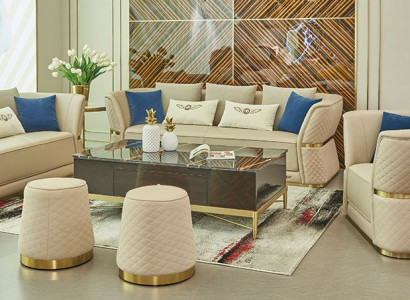 4-piece upholstered set designer sofa set 3-2-1 seating, 2x stool, sofa, couch