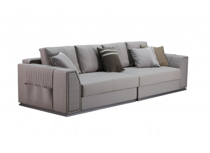 Light gray living room sofa set, designer 3+2 seater upholstered sofas set