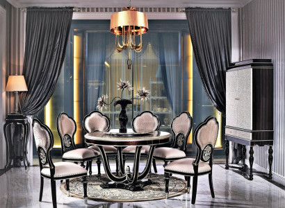 Royal chair for 6 people for the living room in black-beige