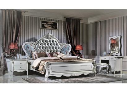 Design bedroom 3-piece bed 2x nightstand classic luxury bed set leather